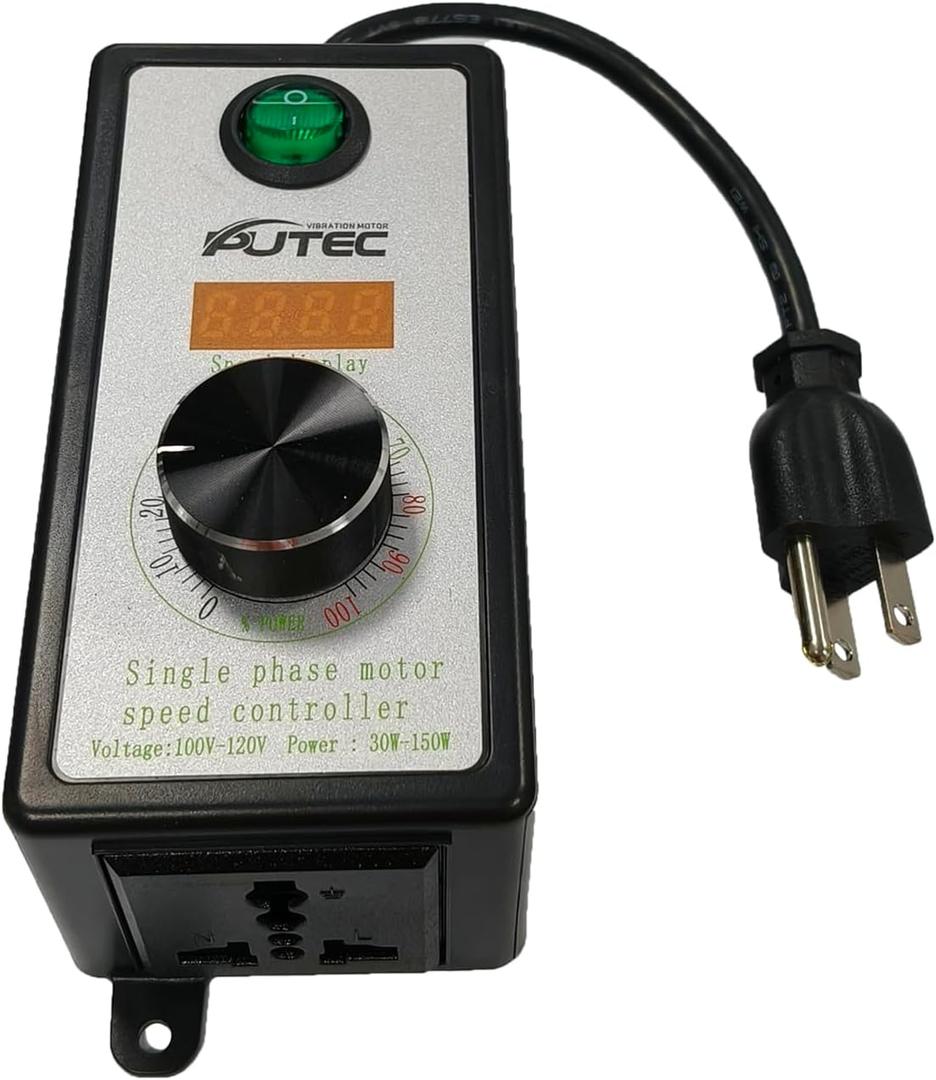 AC Motor Speed Controller Single Phase 110V/220V Vibration Motor Governor Supports Low Speed Start for 30W-120W Motor with Digital Display 30cm Cable