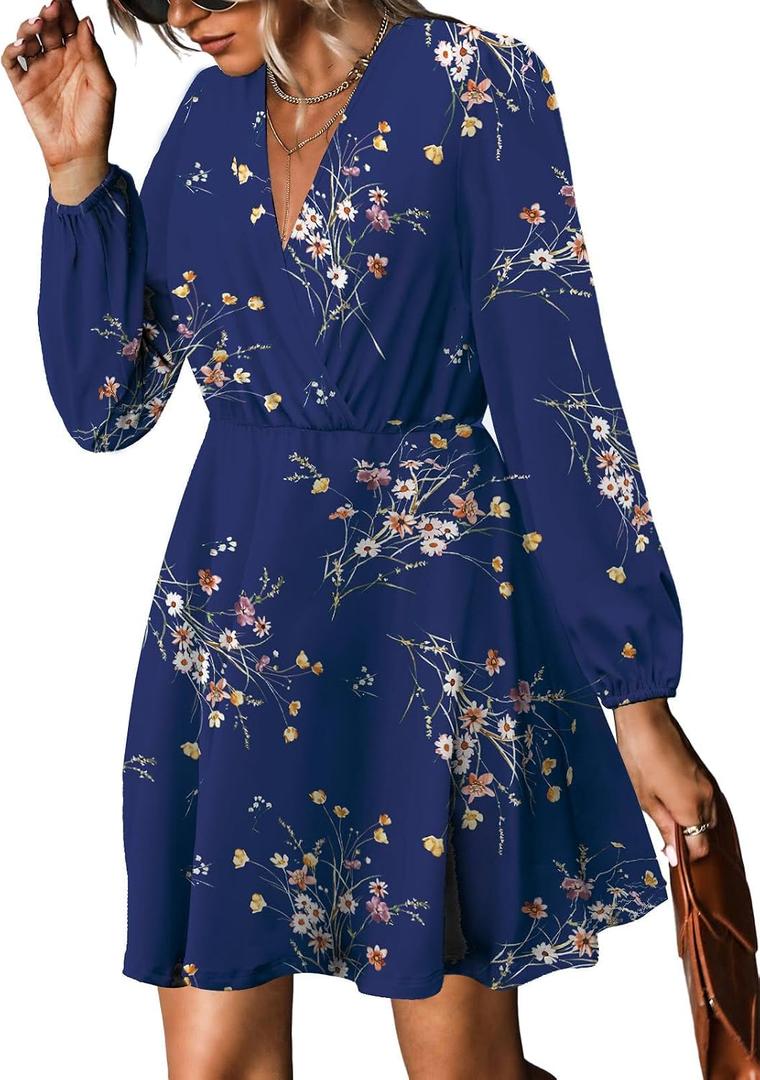 MixShe Summer Dresses for Women 2025 Wedding Guest Dress Fall Fashion Italian Outfits Elegant Classy Homecoming Clothing Plus Size Beach Vacation Clothes A Navy Floral Medium (Blue, M)
