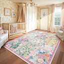 LIVEBOX Pink Washable Rugs 8x10 for Living Room, Soft Pink Rug for Bedroom,Non Slip Ultra Thin Rug Botanical Bedroom Rugs 8x10 Under Bed, Floor Carpet for Dining Room Home Office