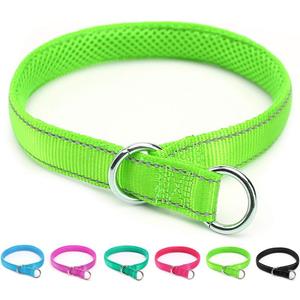 Reflective Slip Dog Collar, Loop Dog Collar for 44-75 lbs Dogs Nylon Training Collars with Soft Padded for Medium Dog Collars Green 1" W x 22" L (Fits Neck 15.7"-19.7")