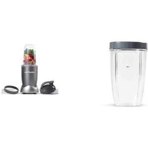 Nutribullet Personal Blender for Shakes, Smoothies, Food Prep, and Frozen Blending, 24 Ounces, 600 Watt, Gray, (NBR-0601) and NutriBullet 24 Ounce Tall Cup with Standard Lip Ring, Clear/Gray