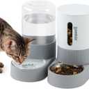Gravity Cat Feeder and Water Dispenser - Automatic Cat Food and Water Dispenser with Stainless Steel Bowl, 2 Pack Pet Self Feeding for Small Dog Puppy Kitten, 2.4L Dry Food and 2.6L Water (Grey)