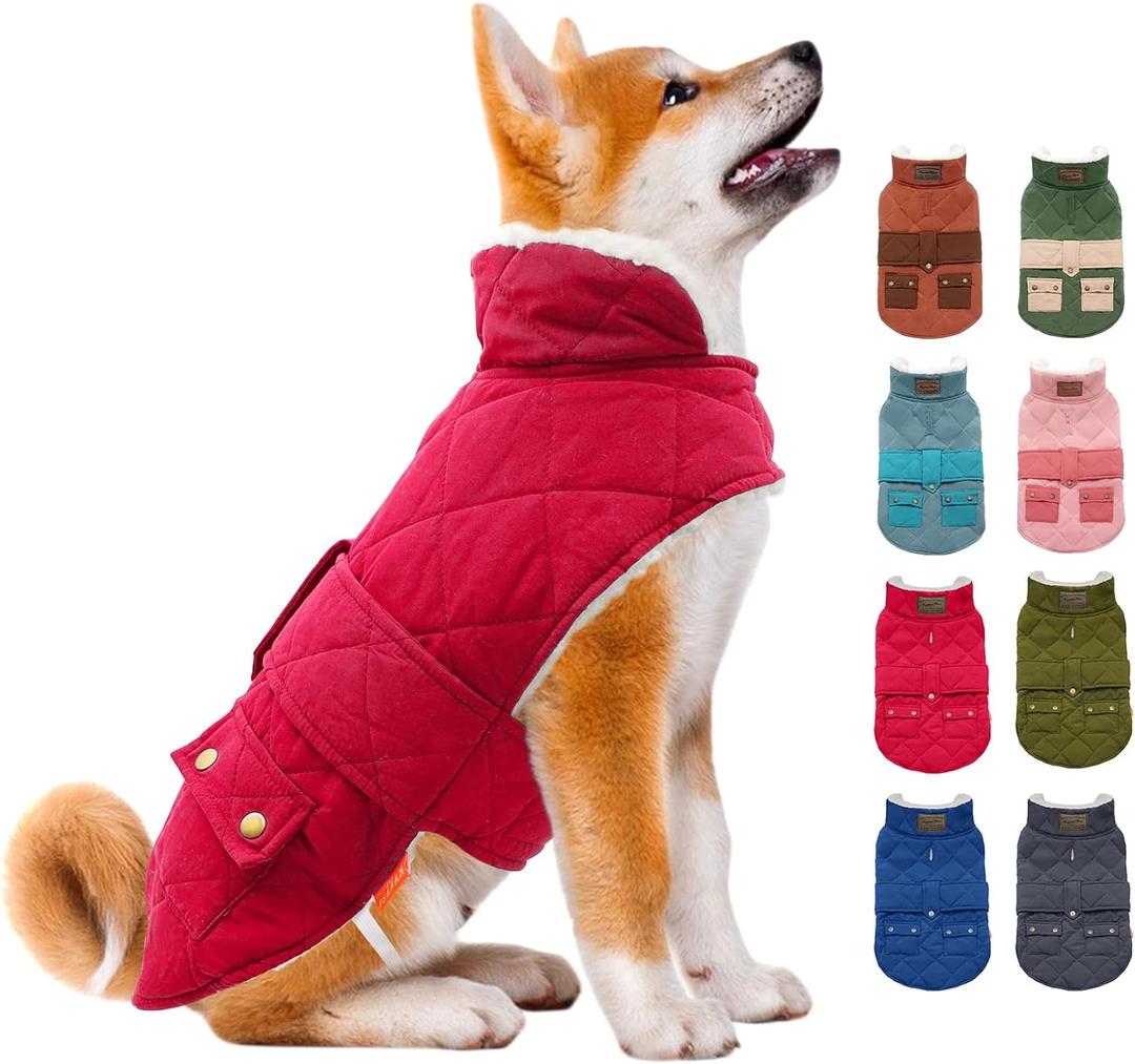 KYEESE Dog Coats Warm Dog Jacket Winter Windproof Padded Sherpa Cozy Dogs Winter Coats for Small Dogs with Furry Collar Pet Clothes, Red, M (Medium, 2# Red)