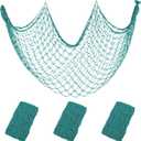 Decorative Fishing Net 2 Pack, 80x40 Inch Large Aqua Fish Net Decor for Wall, Photo Display, Nautical Mermaid Pirate Ocean Themed Beach Hawaii Under The Sea Party Decorations (3 pcs)