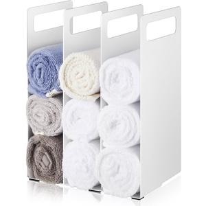 LEIFIDE Set of 2 Interlocking Towel Organizer Metal Bathroom Towel Storage Rack Shelf Dividers Organizers for Closet Home Space Saving (White)