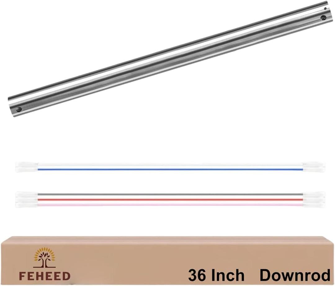 36 Inch Ceiling Fan Downrod, 1" Diameter Nickle Ceiling Fan Extension Rod (No Threads) with 5 x 18-AWG Wires,Universal Down Rods for Ceiling Fans,Easy Installation