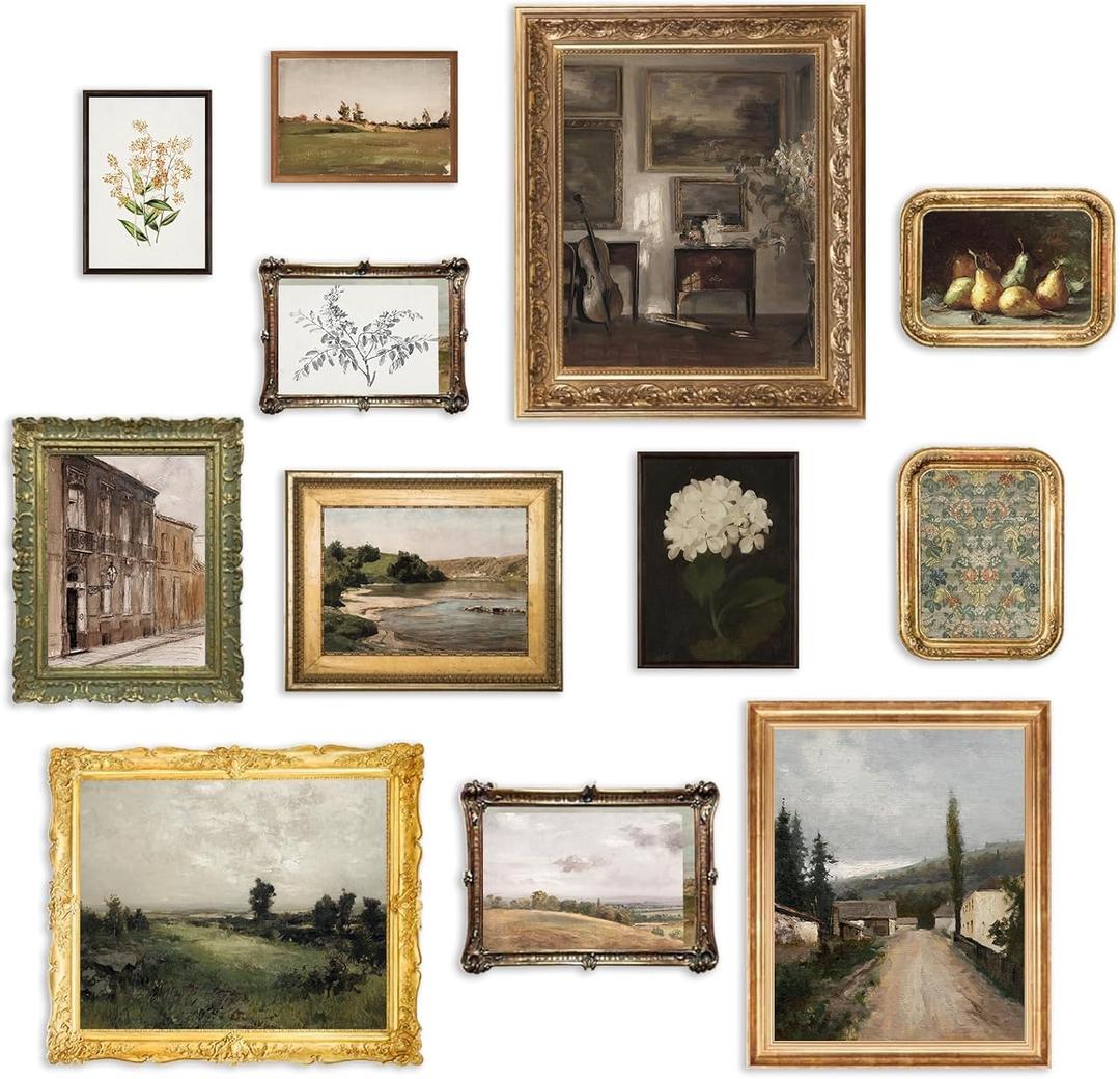 KBKBART Vintage Wall Art Prints, French Country Wall Decor Countryside Landscape Antique Canvas Painting, Vintage Botanical Art Prints, Rustic Farmhouse Decor Wall Art for Bathroom, Bedroom Gallery-UNFRAMED