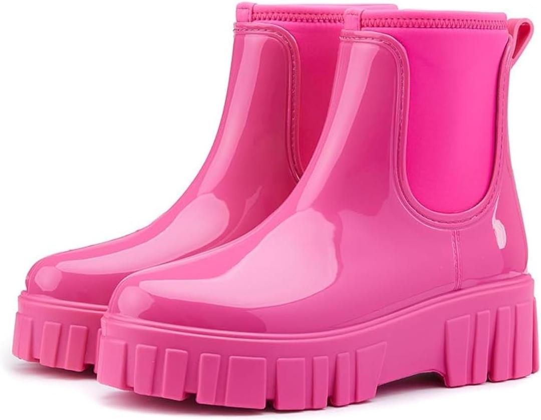 Gets Womens Rain Boots, Waterproof Platform Rubber Chelsea Rainboots, Comfortable Short Shoes Ankle Garden Boots for Outdoor Work, Size 39