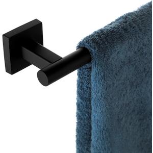 Matte Black Towel Bar, 26 Inches Stainless Steel Towel Rod-Square Base, Wall Mounted Towel Rack for Bathroom