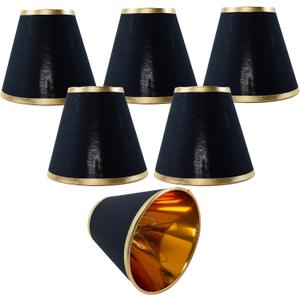 Small Lamp Shade Chandelier Shades Set of 6Fabric Lampshade for Wall LampChandelier ShadesSmall Table LampsFor Cutting Edge Bulbs, Clip-on Fitter Lampshade3" X 6" X 5" (Black and gold Phnom Penh)
