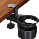 MYITYARD Desk Cup Holder Clamp, Anti-Spill Clip On Table Cup Holder, Rotatable Water Bottle Stand Drink Coffee Mug Storage, Office Accessories for Home and School (Black)
