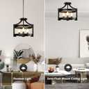 14.5in 3-Light Farmhouse Chandelier, Pendant Hanging Lighting Adjustable Height, Convertible Vintage Semi Flush Mount Ceiling Light Fixture, Rustic Black Chandeliers for Dining Room Foyer Entryway