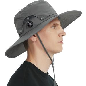 Sireck Men Fishing Hat, Adjust Rotating Buckle Sun Hat, Wide Brim UPF 50+ UV Protection Summer Safari Hat,Bucket Hiking Hat (Gray)