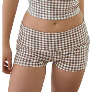 Womens Fold Over Shorts Elastic Waist Y2k Striped Shorts Skinny Pajamas Mini Sleepwear Stretchy Yoga Shorts (S)