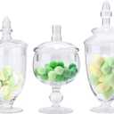 Set of 3 Apothecary Jar Glass, Glass Apothecary Jars with Lids, Clear Candy Jars for Candy Buffet, Decorative Jar for Display, Party and Wedding, Elegant Candy Canisters Set (Height: 10.5",8.4",8.4")