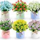 Der Rose 6 Pack Fake Plants Flowers Small Artificial Faux Plants in Plastic Macaron Pot for Home Bathroom Office Desk Accessories Wedding Decor Indoor