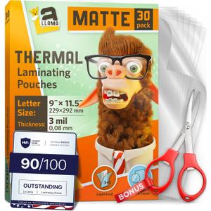 Matte Thermal Laminating Pouches 9 x 11.5 Inches, 3 Mil Thick, 30 Pack, Letter Size Laminating Sheets 8.5 x 11