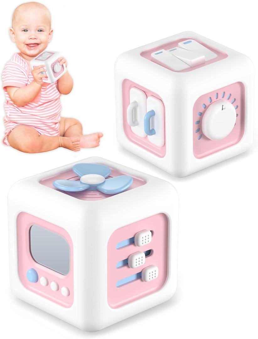 Kidific 6 in 1 Busy Cube Montessori Toys for 1 Year Old Girl, Baby Sensory Toys for Ages 1-3, Toddler Learning Activities Travel Toy Birthday Gift for 1 2 3 Year Old Girl -White