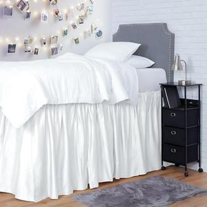 Shreem Linen Dorm Room Bed Skirt Twin XL 30 Inch Drop, 100% Microfiber Extra Long Bedskirt, White