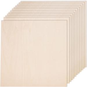 12 Pack Basswood Sheets for Crafts-12 x 12 x 1/8 Inch- 3mm Thick Plywood Sheets with Smooth Surfaces-Unfinished Squares Wood Boards for Laser Cutting, Wood Burning, Architectural Models, Staining