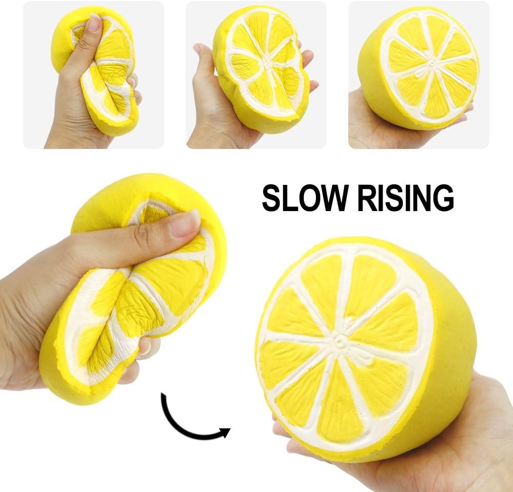 6PCS Jumbo Squishies Slow Rising Strawberry Peach Banana Lemon Watermelon Pineapple Charms Fruit Squishies Cream Scented Stress Relief Kawaii Toys for Kids and Adults