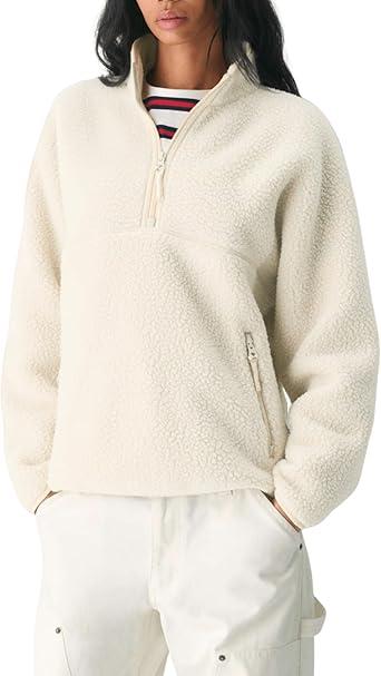 Aimiray Fleece Pullover Women Long Sleeve Half Zip Sherpa Jacket Warm Trendy Teddy Fall Sweatshirts with Side Pockets XL