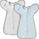 Soft Cotton Swaddle Blanket, Arms Up Baby Sleep Sack, Wearable Sleep Bag for Boys Girls (Light Blue + Light Grey, M(3-6 Months))