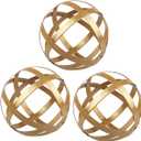 YIYA Gold Metal Decorative Sphere Set of 3 - Metal Band Decorative Ball - Modern Home Decor