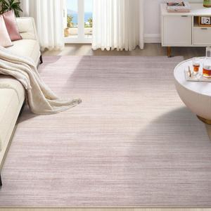 UERMEI 9x12 Washable Area Rug - Neutral Modern Abstract Living Room Rugs, Non-Slip Soft Large Indoor Floor Carpet for Bedroom Home Office & Under Dining Table Decor, Soft Pink