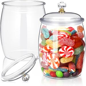 Nuogo 2 Pcs 90 oz Candy Cookie Jar with Lid 0.7 Gallon Plastic Apothecary Buffet Storage Containers Wide Mouth Clear Airtight Food Canister Nuogo 2 Pcs 90 oz Candy Cookie Jar with Lid 0.7 Gallon Plastic Apothecary Buffet Storage Containers Wide Mouth Clear Airtight Food Canister