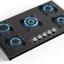 Gas Cooktop 36 Inch, 5 Burner Gas Stove Top Built-in Propane Stove Stainless Steel, NG/LPG Dual Fuel Auto Ignition Propane Cooktop, Thermocouple Protection