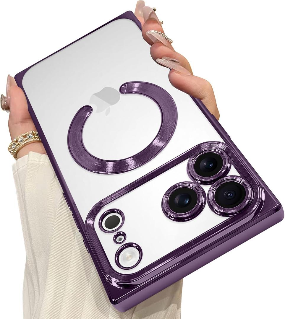 OOK Magnetic Case Made for iPhone 17 Pro Max 6.9 Inch (Compatible with MagSafe) Clear Phone Cover with Screen Protector Soft TPU Anti-Scratch Shockproof Protective Case for Women Men - Purple