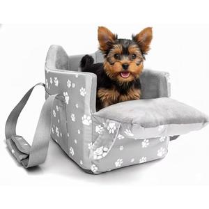 Cullaby Center Console Dog Car Booster Seat for Small Dogs 0-15 lbs - Grey Pet Travel Carrier Safety Leash, Detachable Seat Belt & Storage Pockets