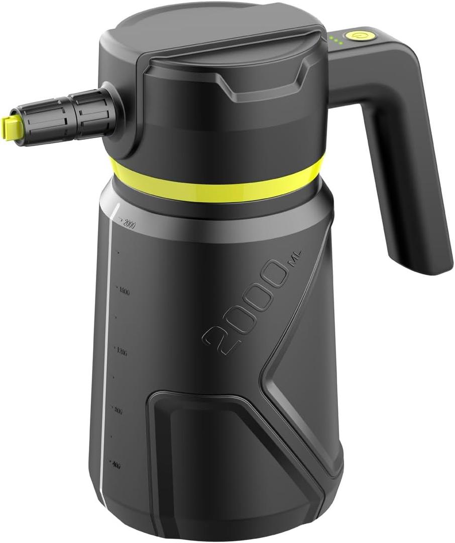 Sylvonette Electric Foam Sprayer with USB Charge, 2L Car Wash Spray Pump Sprayer for Home, Watering Garden Plants and Car Beauty and Cleaning (Yellow)