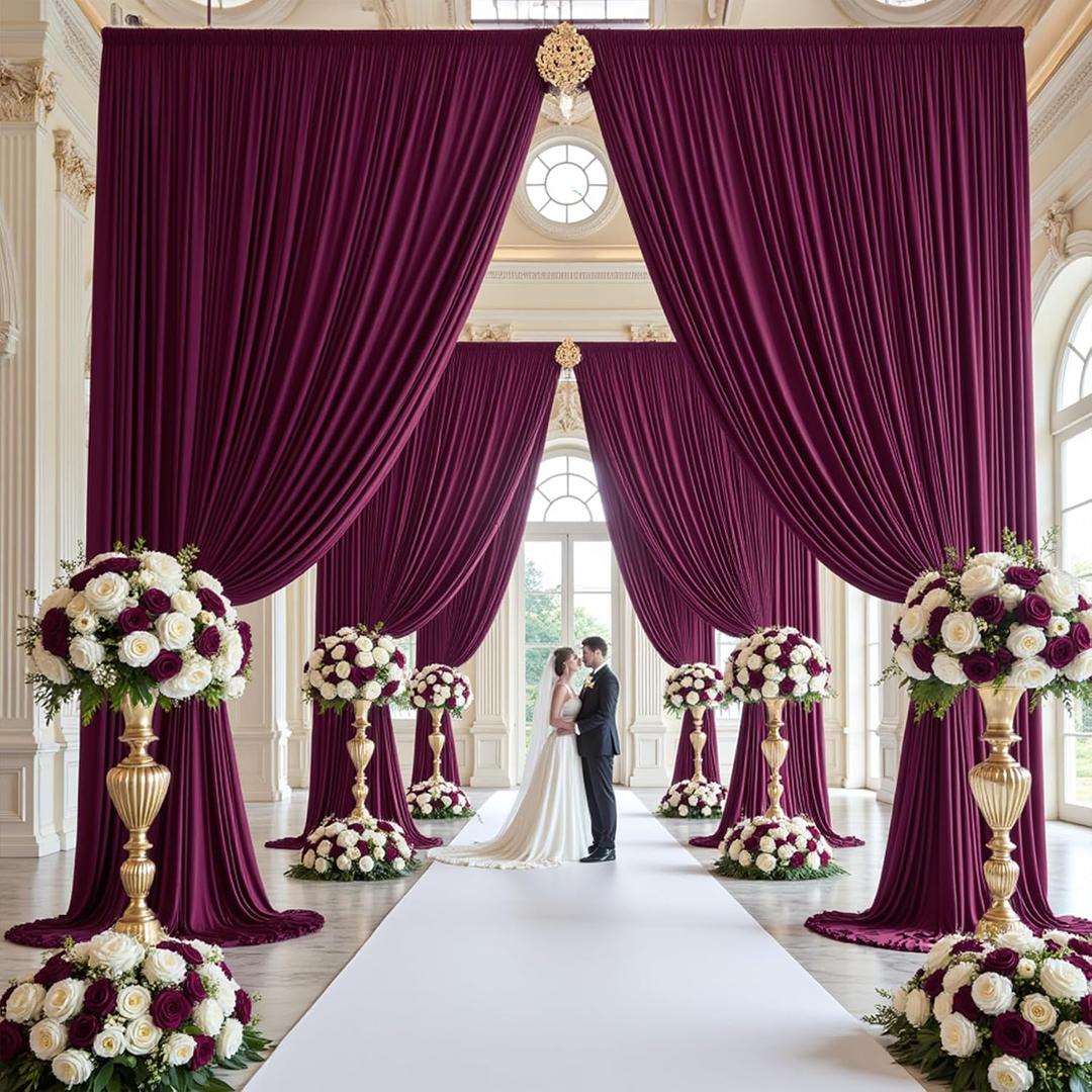 20ftx15ft Burgundy Backdrop Curtain for Wedding Parties, 4 Panels Wrinkle Free 15 FT Long Polyester Photo Backdrop Drapes Back Drop Cloth for Birthday Photography Background