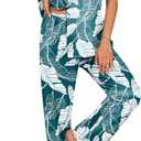 Ekouaer Women's Silk Satin Pajamas Set Button Down 2 Piece Pjs Short Sleeve Long Pants Sleepwear Lounge Set, (Medium, Green Plant)