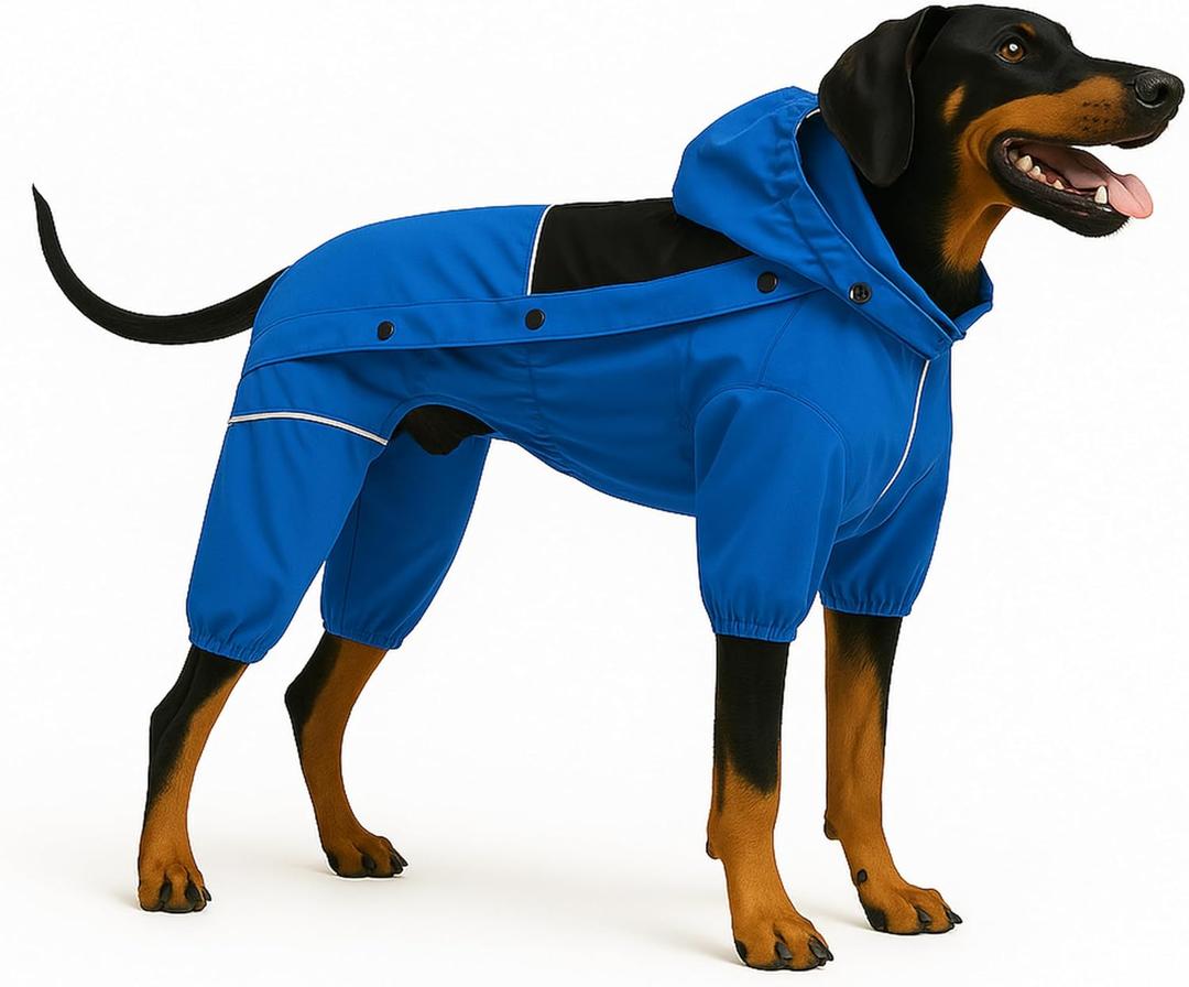 LOVELONGLONG Waterproof Dog Raincoat with Removable Hood  Outdoor Full Body Dog Jacket, Windproof Snowproof Shell Suit  All Season Pet Rain Gear Blue L (L (Back 16.5"))