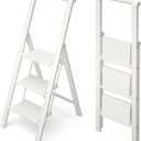 HillhutApex 3 Step Foldable Aluminum Step Ladder with Handgrip, Anti-Slip Pedal, 330 lbs Capacity, Lightweight & Portable for Home, Kitchen, Office, Garage (White)