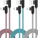 3 Pack iPhone Charger 10FT [Apple MFi Certified] Right Angle Lightning Cable Fast Charging Cord, Car Cable for iPhone 14 13 12 11 Pro/Pro Max/Mini/XS/XR/8 7 Plus, iPad, CarPlay (Multicolored)