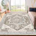 MUJOO Boho Rug 6x9,Washable Rugs for Living Room Bedroom,Large Area Rug,Non Slip Carpet Indoor,Vintage Soft Grey and Beige Floral Rug