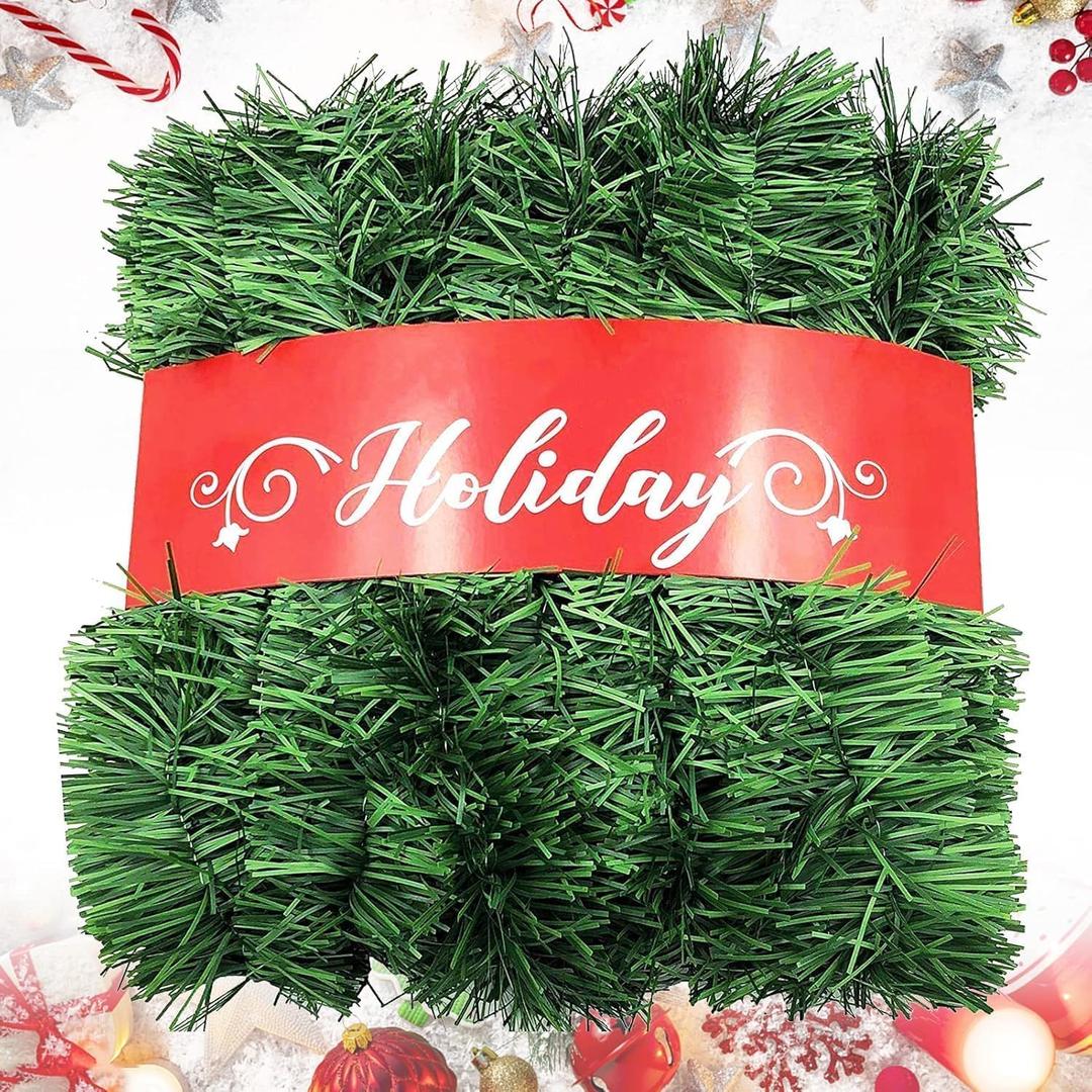 Christmas Garland, Artificial Non-Lit Soft Green Garlands 50FT Classic Christmas Greenery Garland Festive Home Decor for Indoor or Outdoor Use
