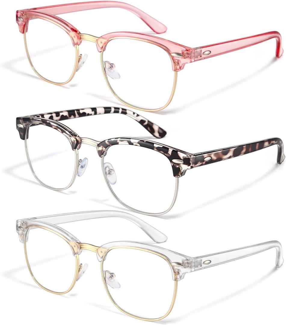 racico Computer Blue Light Blocking Glasses Blue Light Glasses Men Women, Anti Blu-Ray Clear Gaming Glasses Lenses (A3 Crystal Gold/Leopard/Crystal Pink)