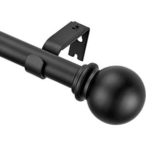 Matte Black Curtain Rods 2 Pack, Decorative Drapery Rod with Ball Finials, Heavy Duty 1 Inch Diameter Single Curtain Rod, Adjustable Window Treatment Rods 72-144"