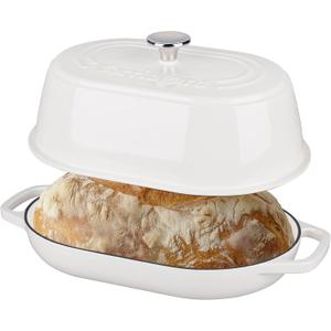 VORRINGARD Enameled Cast Iron Dutch Oven Pot with Dome Lid, Oval Bread Oven for Homemade Sourdough Bread Baking, Oven Safe up to 500F, 6 Quart, White