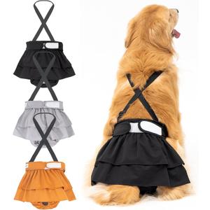 3 Pack Avont Washable Female Dog Diaper with Suspender, Reusable Girl Doggie Diapers for Small Medium Large Doggy in Heat Cycle Period Incontinence, L