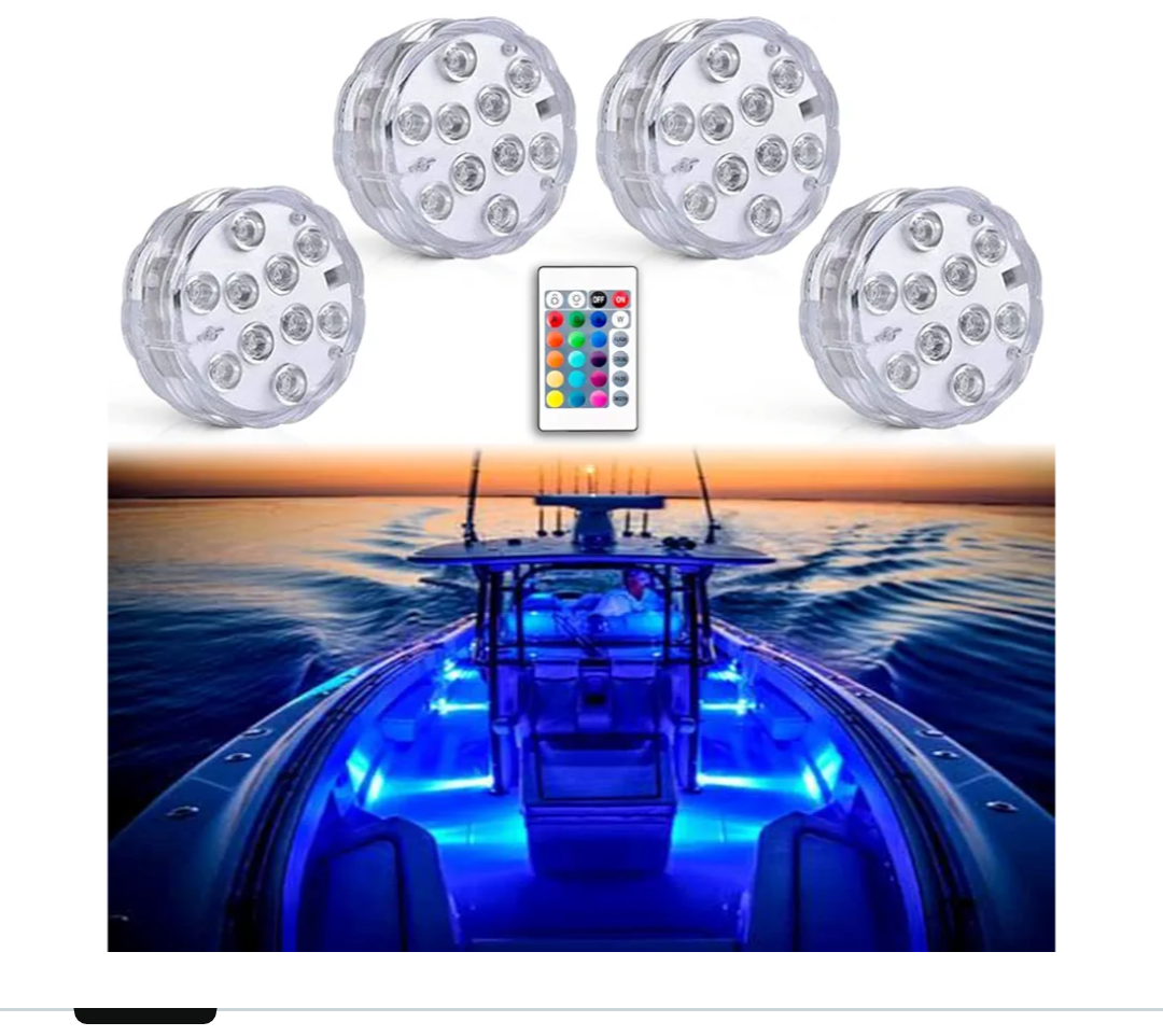 Seaponer Boat Lights Wireless Battery Operated, Waterproof Marine Led Light for Deck Courtesy Interior Lights, Fishing Kayak Duck Jon Bass Boat, RGB Multi Color Remote Controlled, 4Pcs