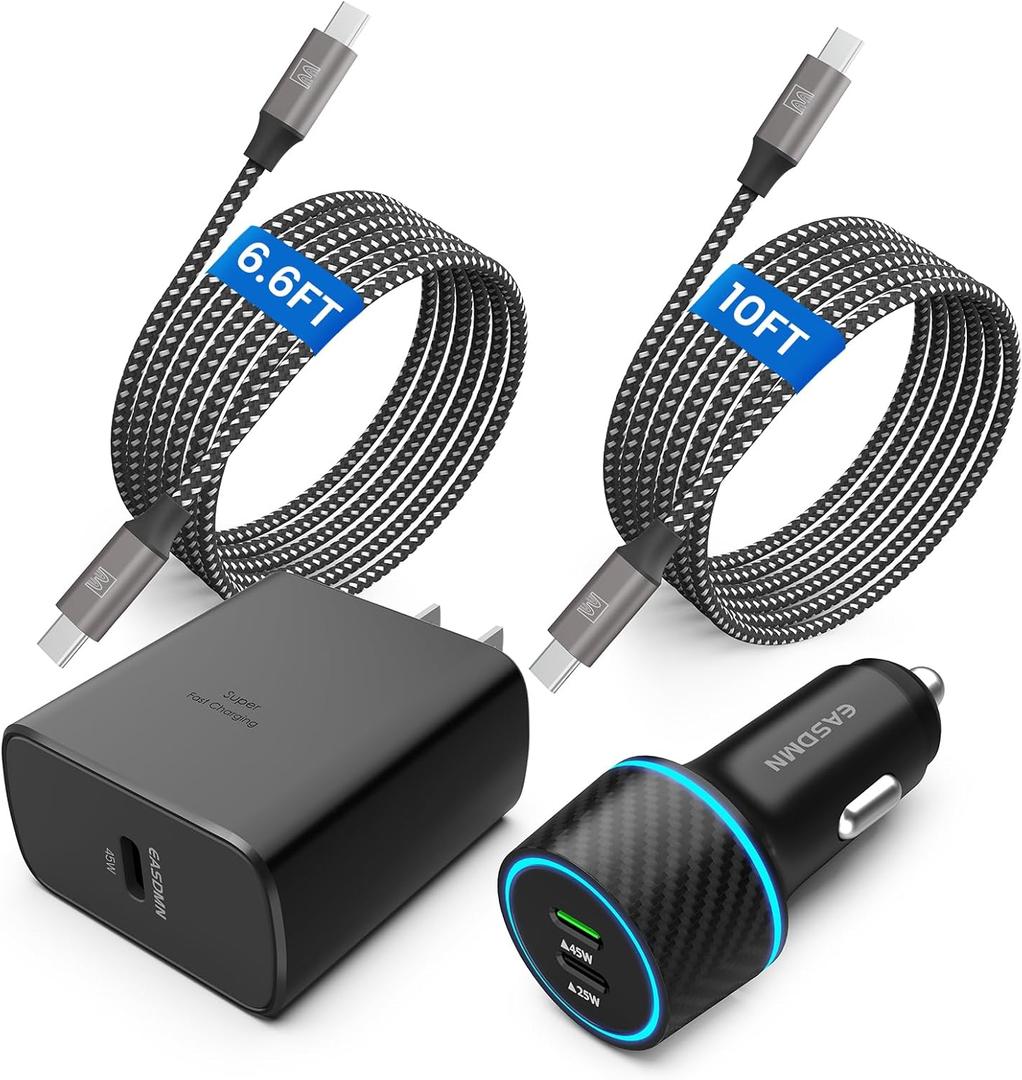 45W USB-C Charger, 2-Pack 45 Watt Super Fast Charger Type C PPS Wall/Car Charger for Samsung Galaxy S26 Ultra/S26+/S25 Ultra/S24+/S23/S22 Ultra/Note 10+, Tab S9 (10FT+6.6FT 5A Type C Cable)