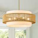 24 Inch Rattan Chandelier for Dining Room 6-Light Large Boho Pendant Light
