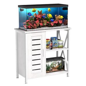 Herture 20-29 Gallon Fish Tank Stand, Aquarium Stand with Cabinet Accessories Storage, Heavy Duty Metal Frame, 31.49" L*15.74" W Tabletop, 330LBS Capacity,White PG07YGW