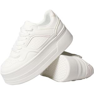 Chouiss Sneakers for Women, Stylish Thick Soled Breathable White Walking Shoes, Non Slip, Lightweight, Comfortable, Soft Sole, White, Size 6.5